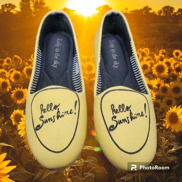 Loly in the Sky Size 7.5 Hello Sunshine Yellow Spring Summer Flats Pre-owned - Picture 2 of 12